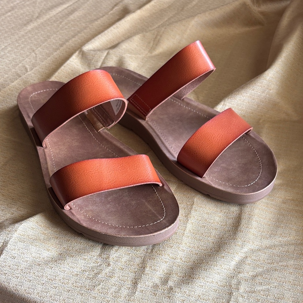 Xappeal Women's Double-Strap Slide Sandals in Orange and Brown